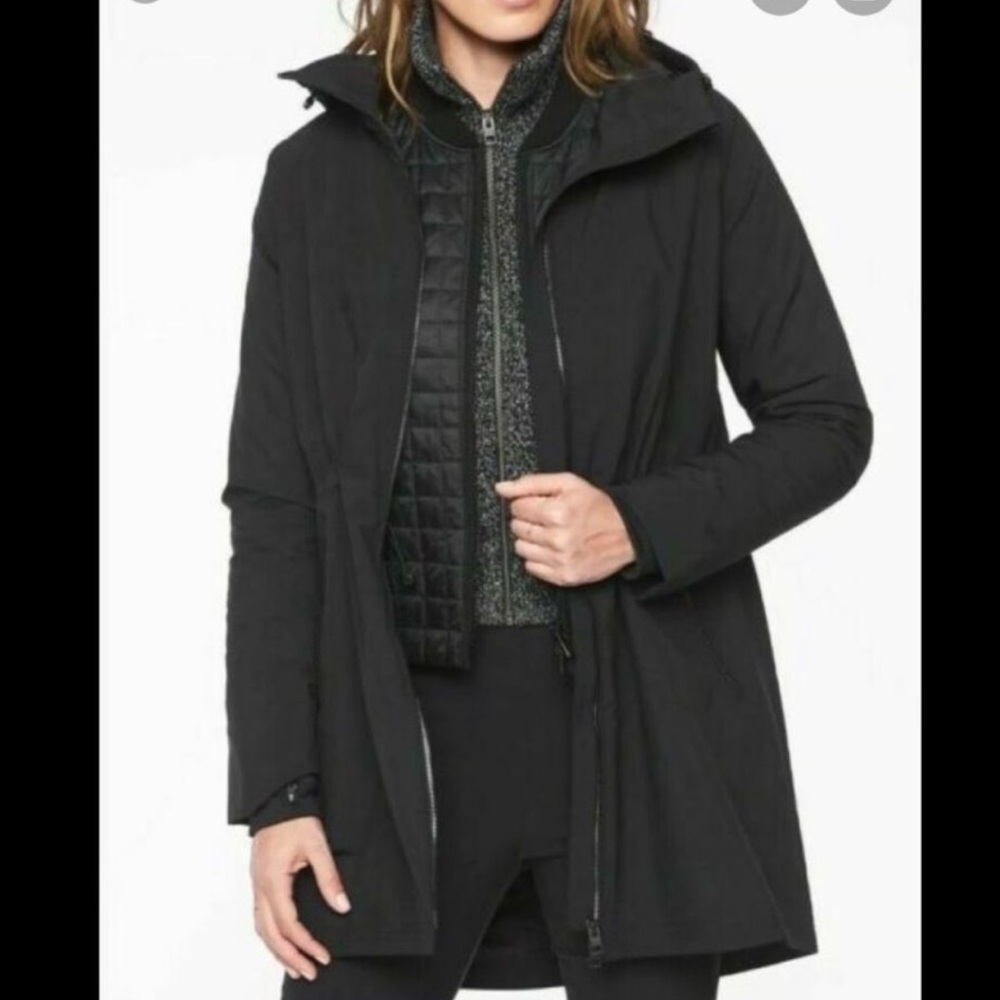 Athleta Black Cloudburst Water Proof Rain Sporty Hooded Jacket Size Extra Small